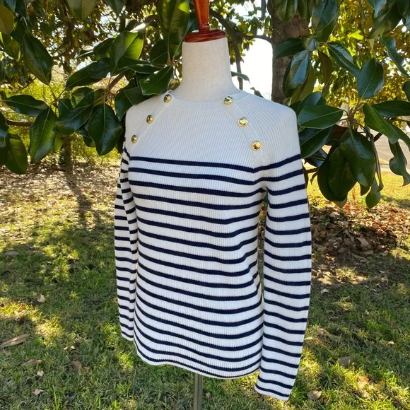 Navy and White Striped Sweater - Picture 10 of 11